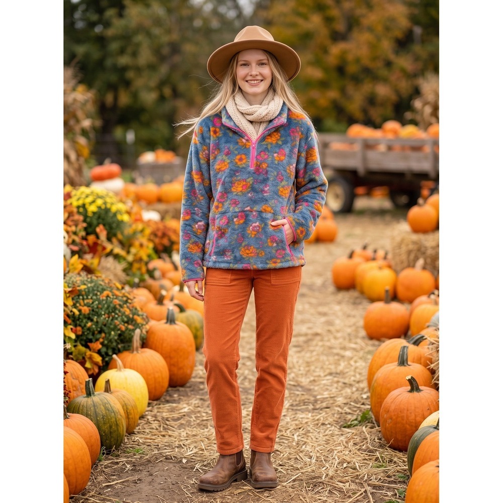 Natural Life Floral Fleece Quarter Zip Pullover Sweatshirt NWT Size M Boho Cozy